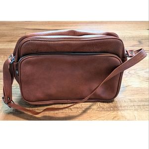 Vintage 60's, 70's Camel Tan Vinyl Messenger Bag